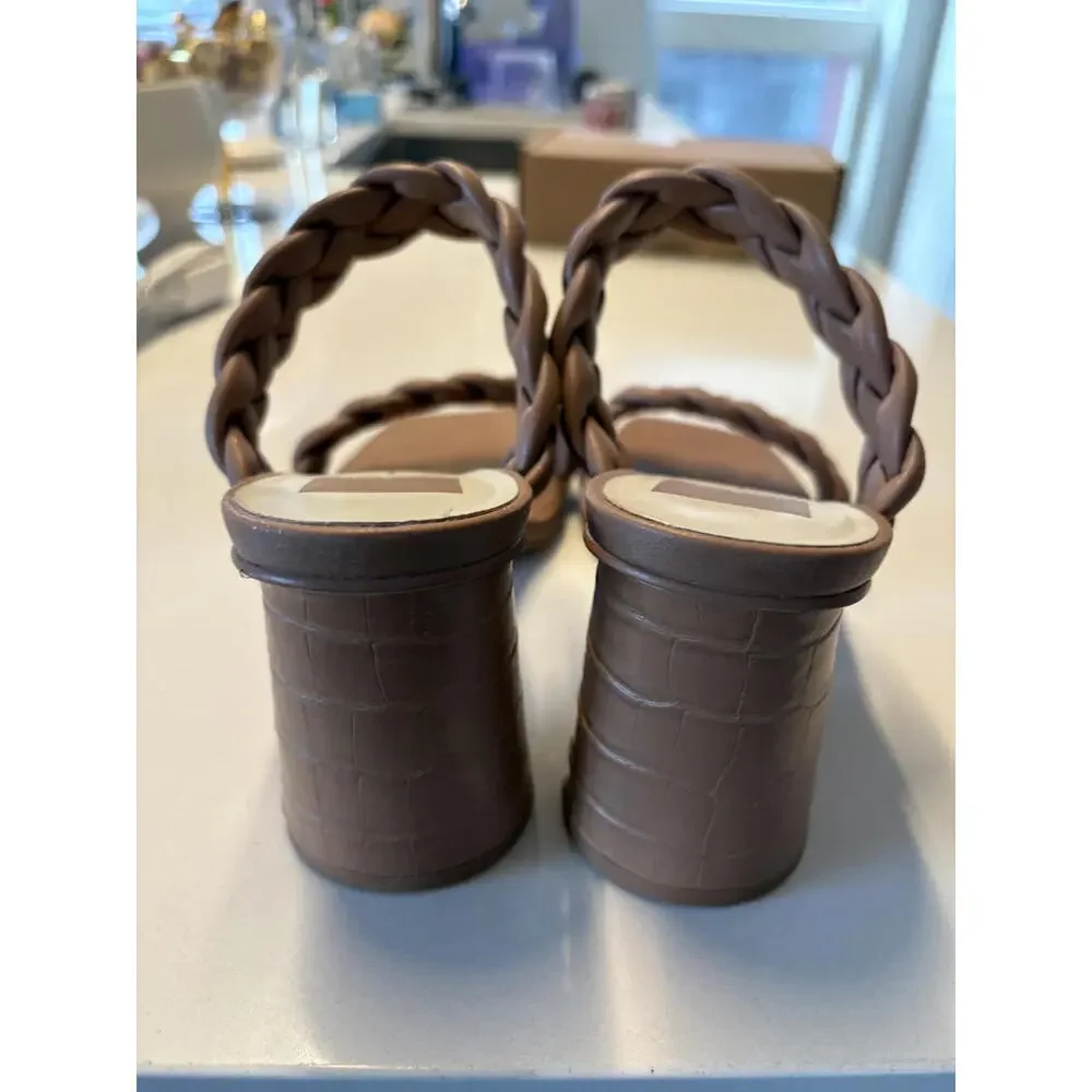 Dolce Vita Brown Vegan Leather Braided Block Heel Sandals 8.5W
